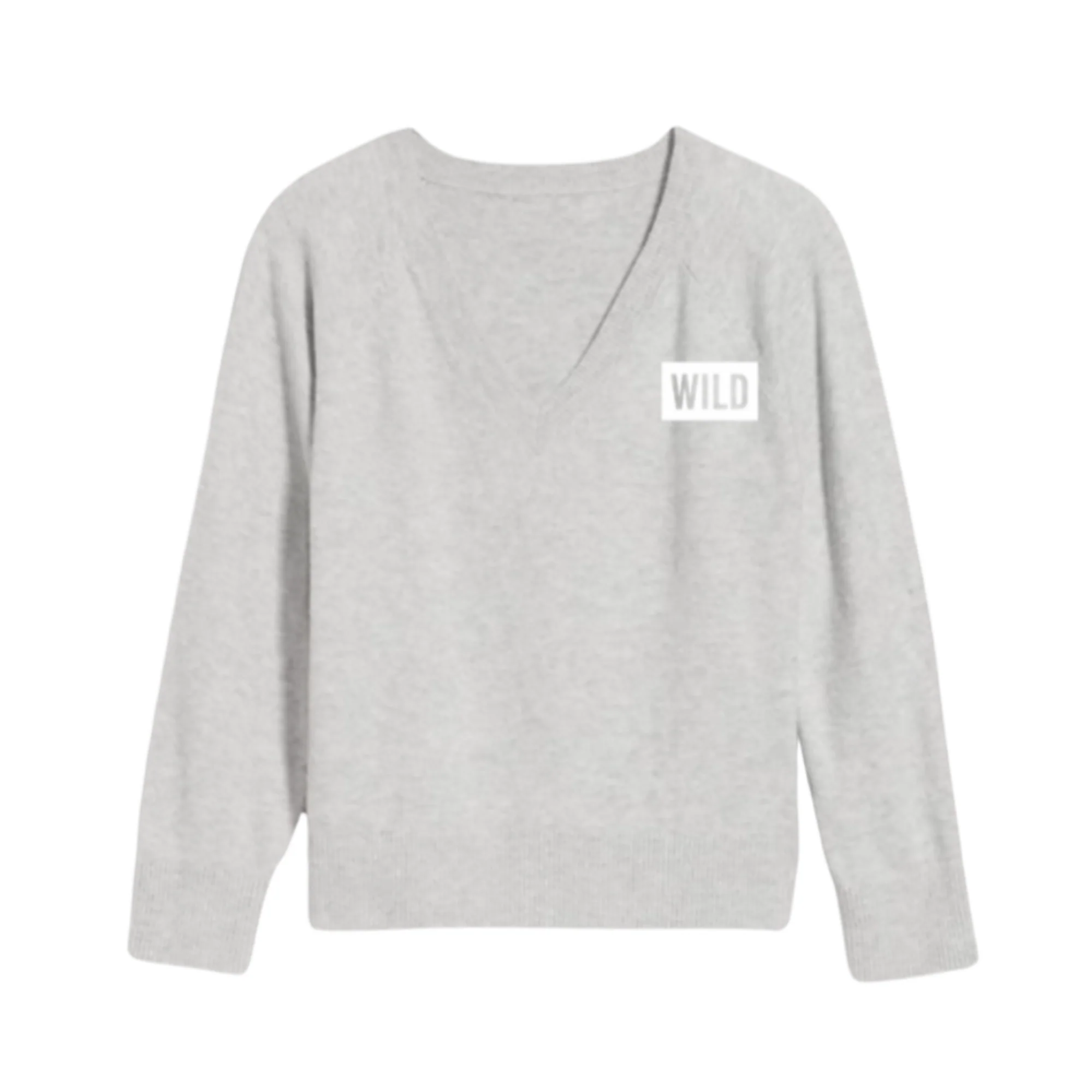 Ladies Gray V-Neck Sweater Wild Block