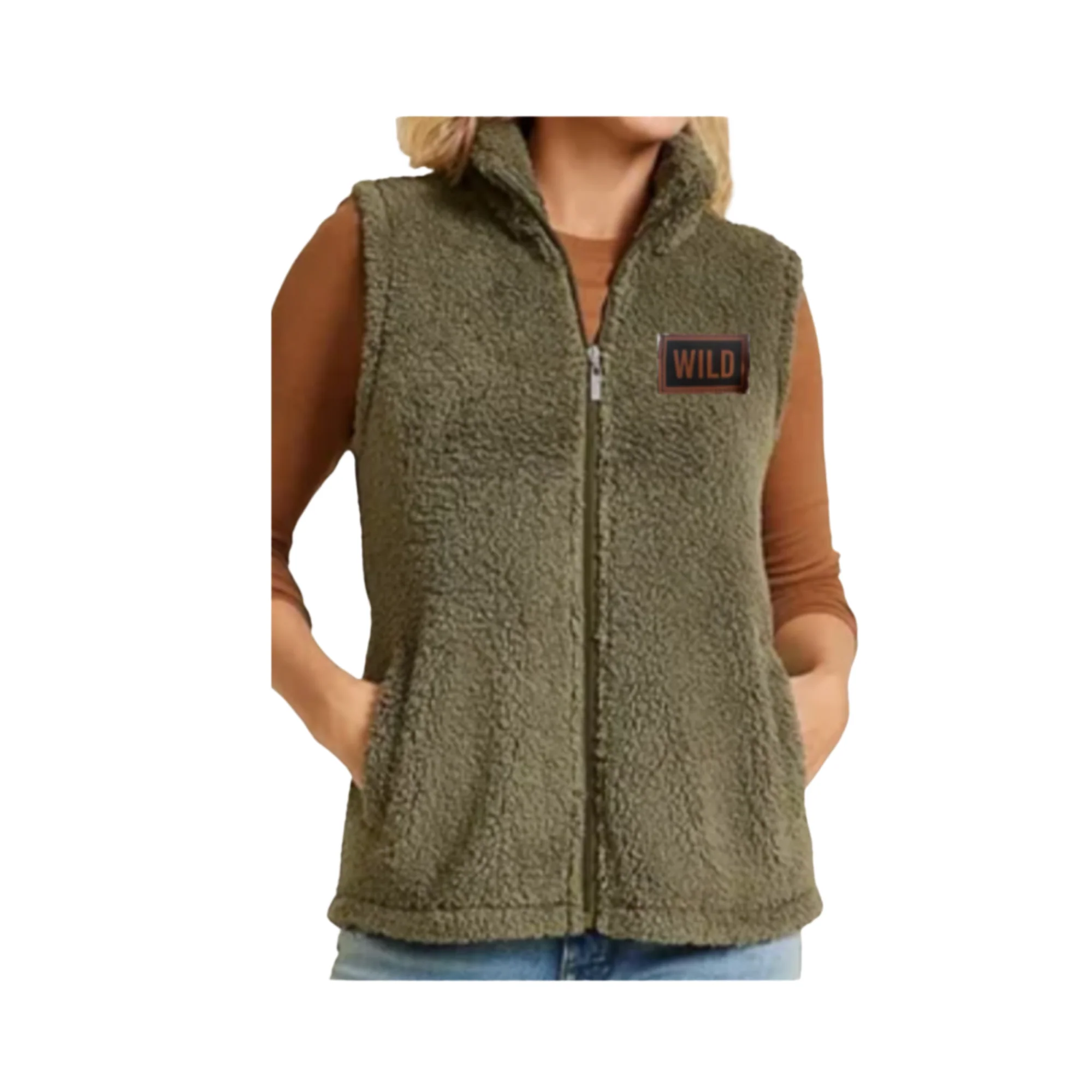 Ladies Green Fleece Wild Block Vest - Image 2