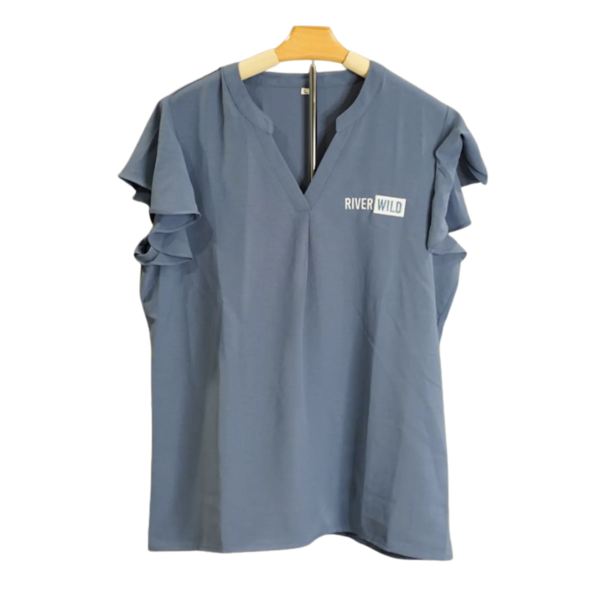 RIVERWILD BLUE LADIES V-NECK RUFFLE SLEEVE - Image 2