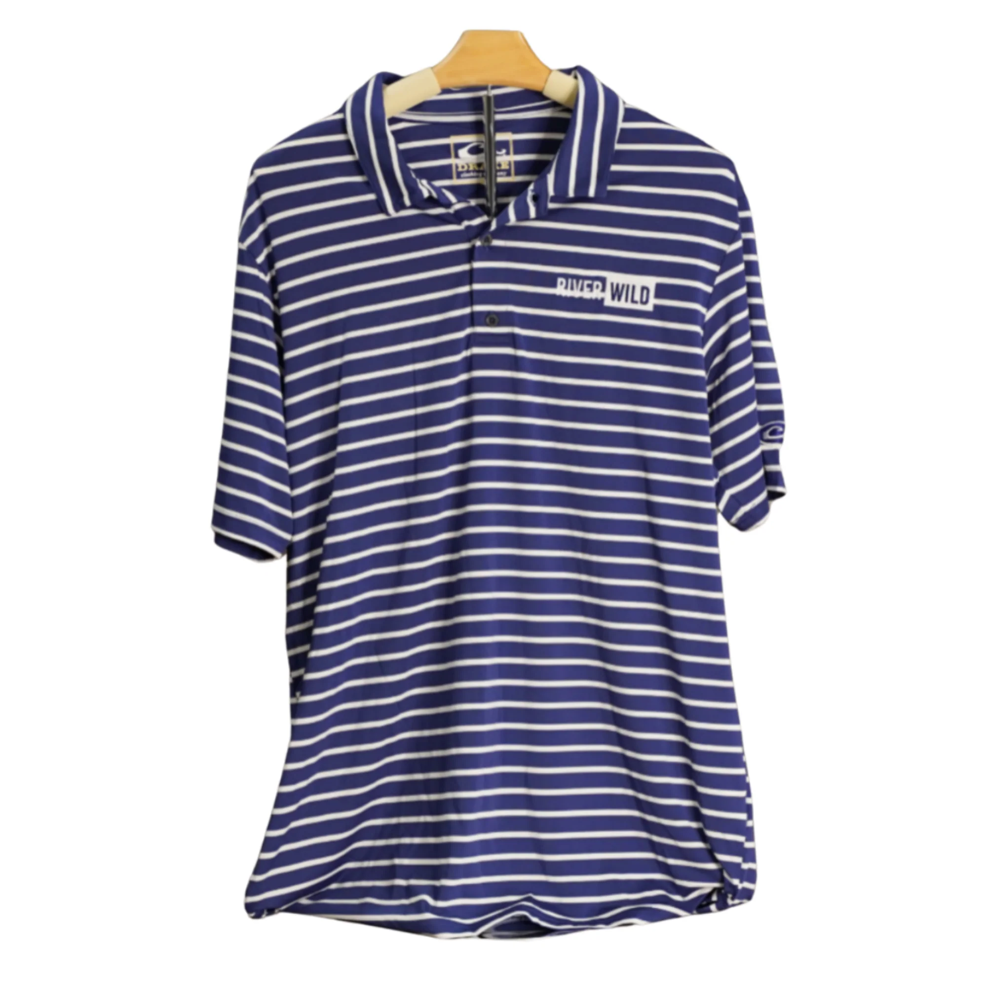 RIVERWILD NAVY & WHITE STRIPE DRAKE PERFORMANCE POLO