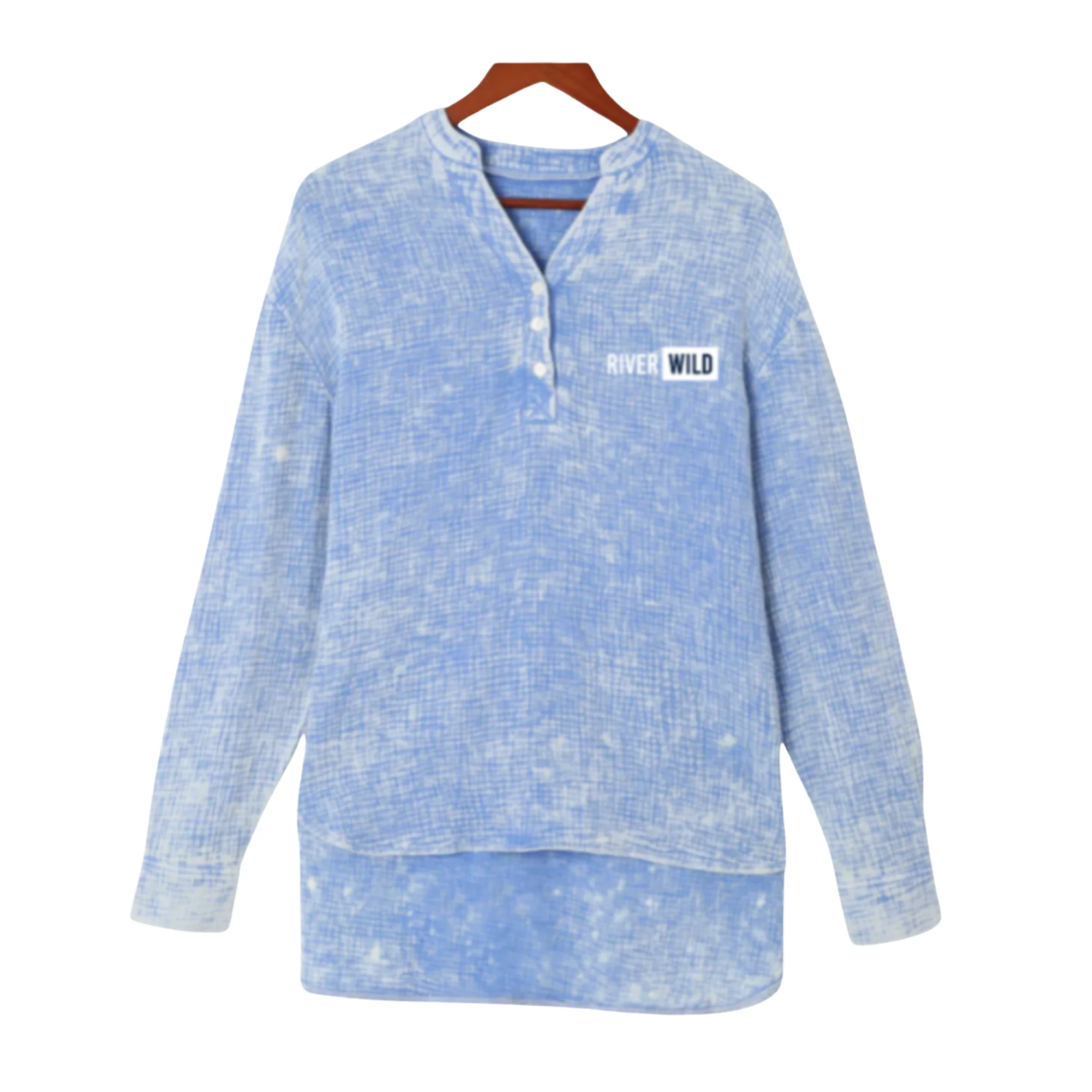 RIVERWILD SKY BLUE CRINKLE HENLEY TOP - Image 2