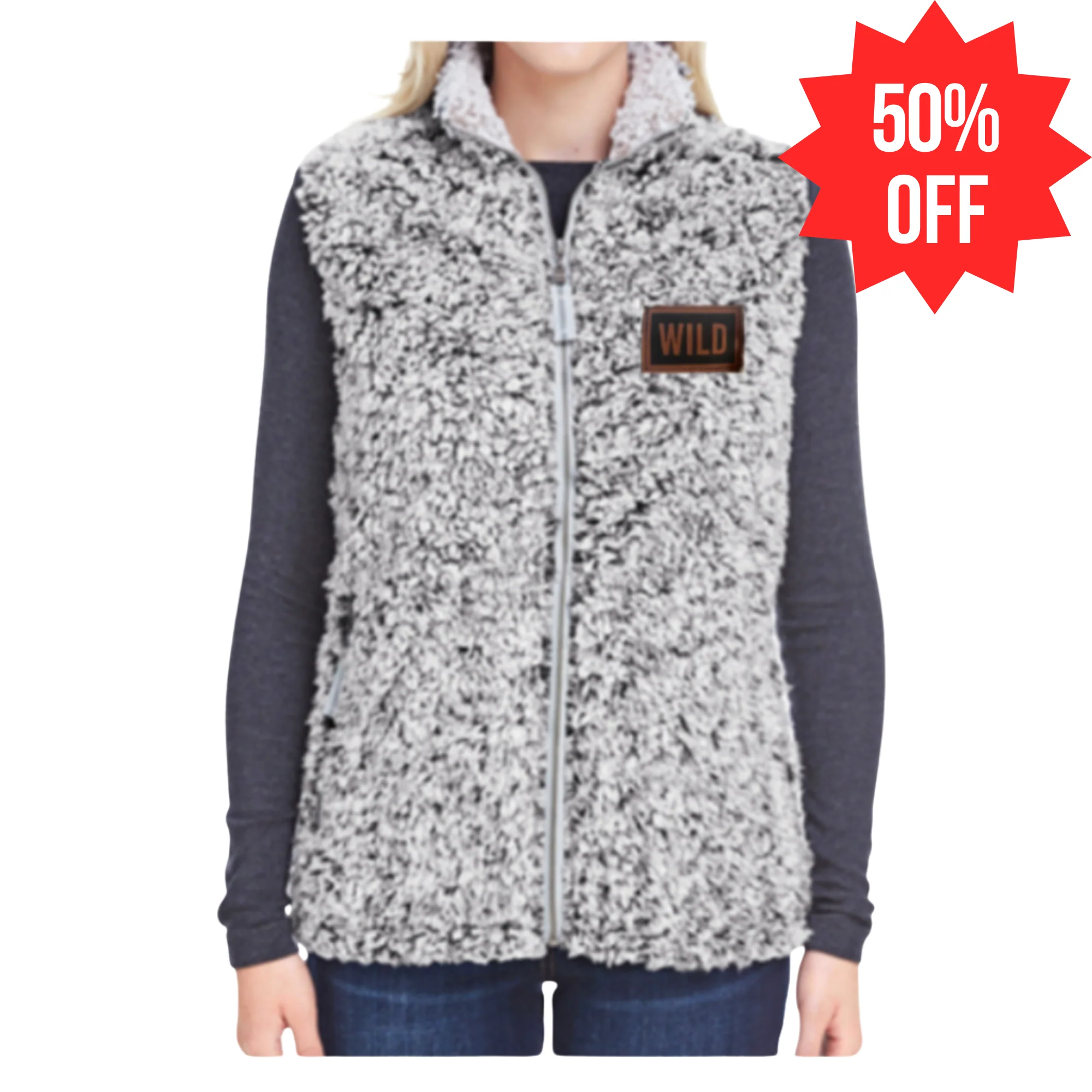WILD LEATHER PATCH LADIES BLACK EPIC SHERPA VEST