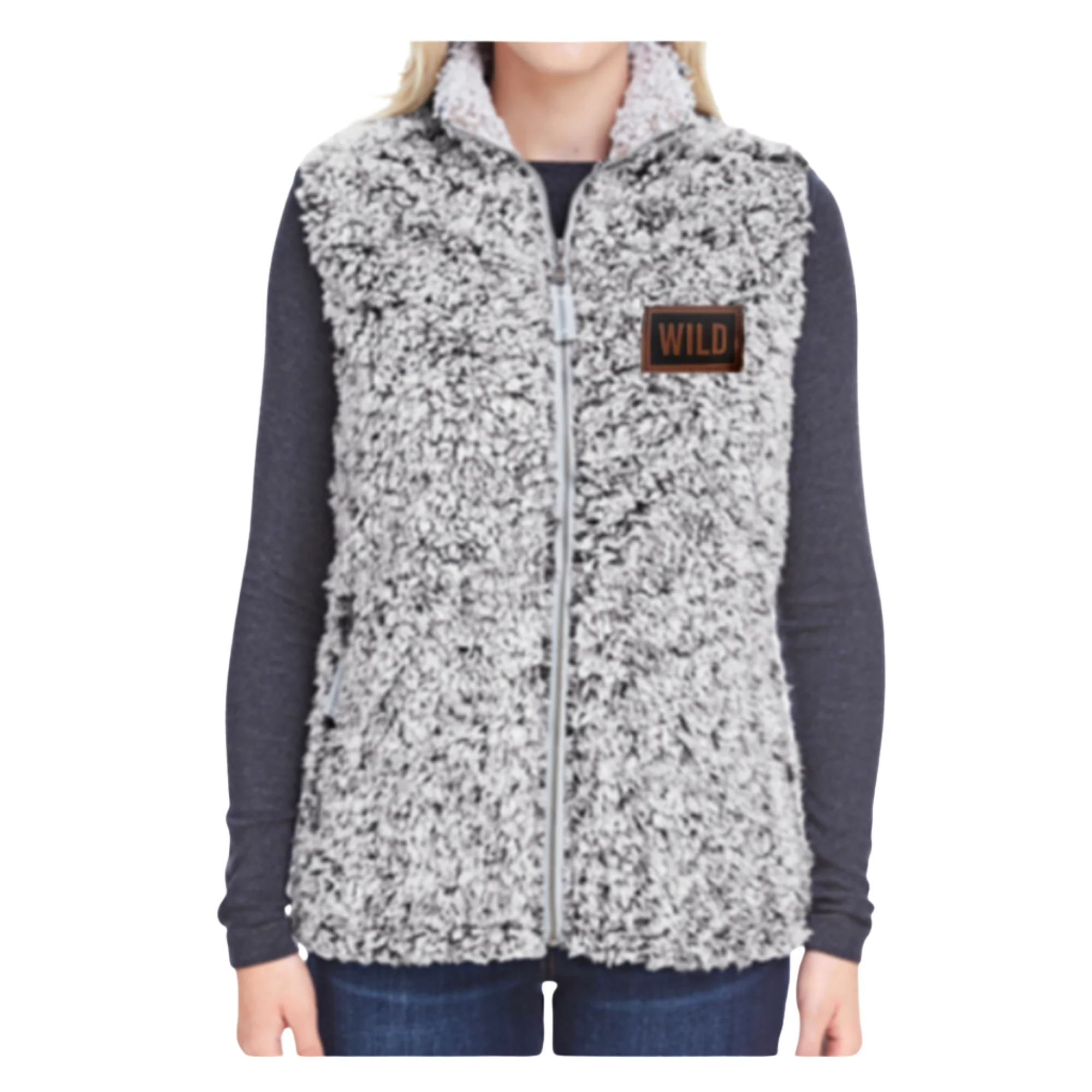 WILD LEATHER PATCH LADIES BLACK EPIC SHERPA VEST - Image 2